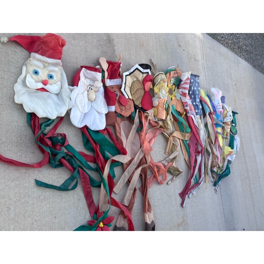 Vintage Windsock Wind Sleeve 3-D Yard Decor Large Lot Of 12 Holiday Seasons